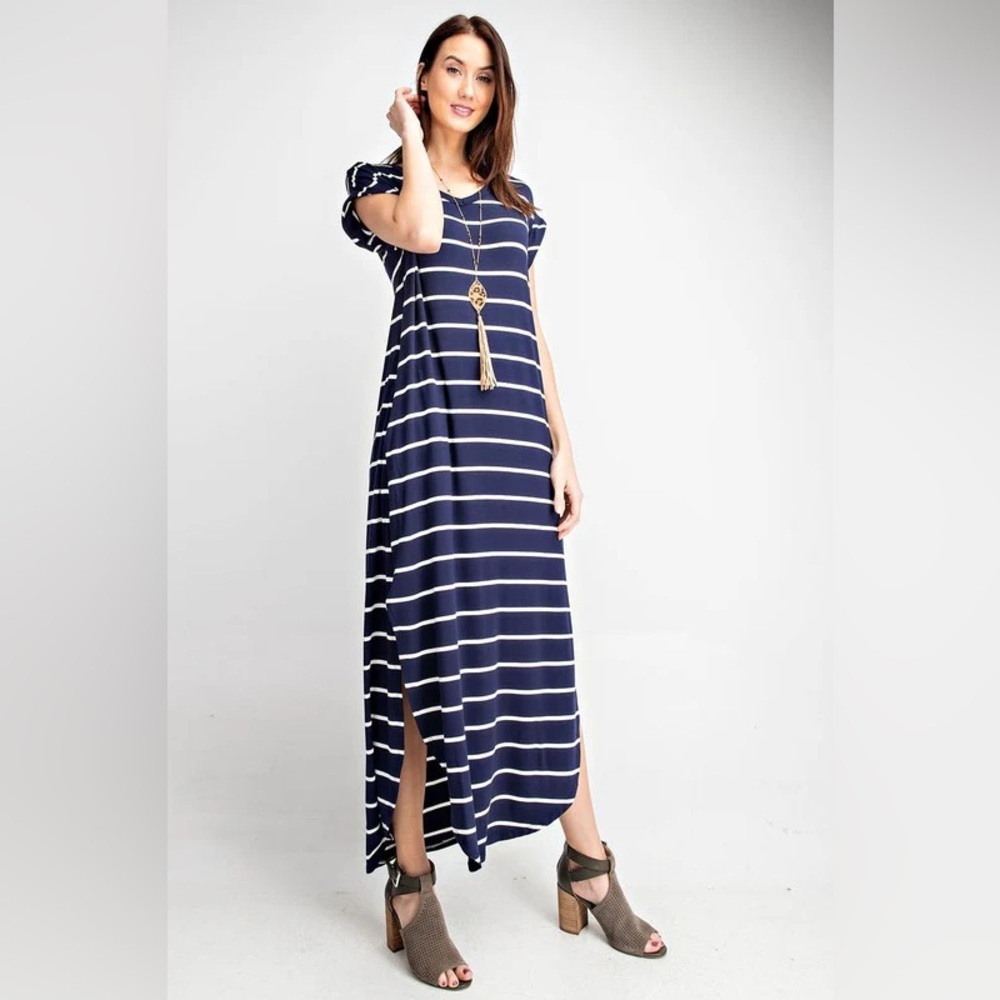 Chic Navy Striped Maxi Dress